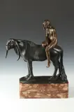 Lady on Water Buffalo by Hermann Haase-Iisenburg, Bronze - Height: 16 in. x 13 in, sold Sep 2015