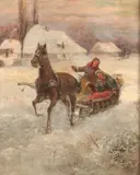 Continental School, Sleigh Ride, Oil on canvas