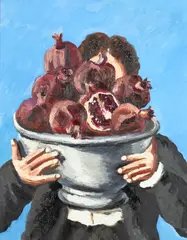 Natalia Nesterova, VASE WITH POMEGRANATES and THE TWO: PAIR, each signed, Oil on canvas