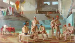 Russian School, Water Polo Match, WATER POLO MATCH, oil on canvas