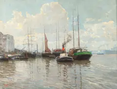 C. Behr, Hafen von Rotterdamm, Oil on canvas