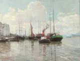 C. Behr, Hafen von Rotterdamm, Oil on canvas