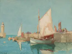William Lee Hankey, Harbor Scene, Watercolor and gouache on paper laid on board