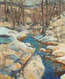 Constantin Aleksandrovich Westchiloff, Creek in Snow, Oil on canvas