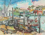 David Burliuk, Harbor Scene, Watercolor