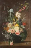 BOUQUET with BIRD AND BUTTERFLIES by Dutch School, BOUQUET with BIRD AND BUTTERFLIES, oil on canvas, sold Sep 2015