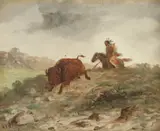 A. D. M. Cooper, American Indian Chasing Bison, Oil on board