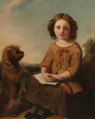 Richard Ansdell, Portrait of Young Girl with Terrier, Oil on canvas