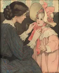 Jessie Willcox Smith, The Pink Bonnet, Twelfth Annual Philadelphia Watercolor Exhibition 1914 (bears old label verso)