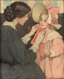 Jessie Willcox Smith, The Pink Bonnet, Twelfth Annual Philadelphia Watercolor Exhibition 1914 (bears old label verso)