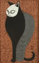 Yoji Saito, Cat, Woodcut, signed and