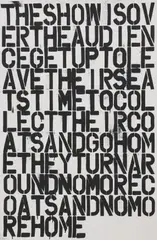 Untitled by Christopher Wool, b.1955) 'The Show is Over...' offset lithograph 119 x 79cm, sold Apr 2023