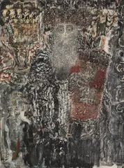 Untitled by Zdzislaw Lachur, mixed media on canvas laid down on board 60 x 44cm, sold Nov 2022