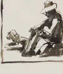 Josef Herman, Untitled, Josef Herman RA (1911-2000) Man and dog pen and ink and wash 23 x 19.5cm