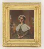 Robert Morrison, Untitled, oil on board 23 x 19.5cm A woman sitting with bible in hand