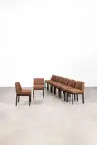 Jules Wabbes, Ensemble de huit chaises de salle à manger, modèle JJW 48, avec pieds en métal laqué noir