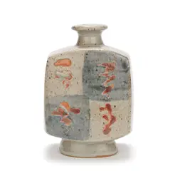 Bottle vase by Bernard Leach, circa 1960, Stoneware, of squared form, speckled pale green-grey glaze, sold May 2023