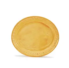 Inger Rokkjær, Oval dish, 2000, Dark stoneware, yellow glaze