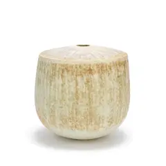 John Ward, Large shouldered vessel, circa 1990, Stoneware, of flattened shouldered form, mottled matt white, green and brown glaze on a lightly textured surface
