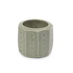Small pot by David Leach, Porcelain, faceted form with impressed repeating decoration, sold May 2023