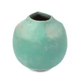 Spherical vessel by John Ward, Stoneware, globular body with squared lip, vibrant turquoise glaze, sold May 2023
