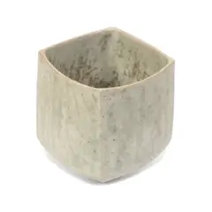 Squared vessel by John Ward, Stoneware, matt mottled white, green and brown glaze, sold May 2023