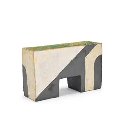 Paul Philp, 'Art Deco' vessel, Stoneware, of rectangular and footed form