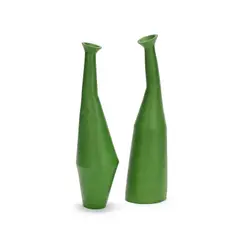 Caroline Gray, Green vessels (pair), circa 2023, Earthenware and terra sigillata