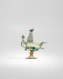 Salviati & C., Ewer in the Form of a Ship, blown and lamp worked glass applied with prunts and pincered latticework (internal crack)
