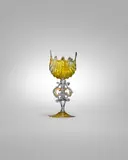 Salviati & C., Shell Form Goblet, in yellow glass applied with gold foil with complex stem and intricate morise decoration