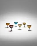 Salviati & C., Set of Six Enameled Lobed Wine Glasses, Set of Six Enameled Lobed Wine Glasses