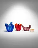 Fulvio Bianconi, Collection of Four Fazzoletto Vases, for Venini, incamiciato glass, three-line acid stamp to several examples 'venini murano ITALIA', red vase engraved 'venini italia'