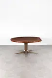 Jules Wabbes, Table à pan coupé, End grain wood tray -wengé- and central tulip-shaped base with five branches in  bronze