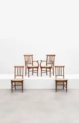 Gustave Serrurier-Bovy, Ensemble composé d'une paire de fauteuils et d'une paire de chaises, Oak and cane wickered seats