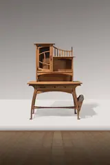 Bureau - Bonheur du jour by Gustave Serrurier-Bovy, Oak and blackened iron, offered Jun 2023