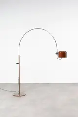 Mod. Coupé by Joe Colombo, Réflecteur en aluminium laqué marron, fût en métal chromé et base en métal laqué marron, sold Jun 2023