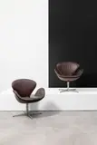 Arne Jacobsen, Mod. Swan "3320", Brown leather and chromed steel