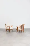 Robert Guillerme & Jacques Chambron, Paire de fauteuils, Oak, upholstered seat and back cushions