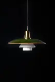 Mod. PH 5/3 by Poul Henningsen, Green lacquered metal, opal glass and brass, sold Jun 2023
