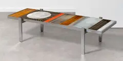 Roger Capron, Mod. Soleil, Glazed stoneware top and chromed steel