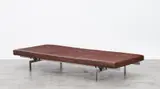 Mod. PK80 by Poul Kjærholm, Matt chromed steel, lacquered plywood and leather, sold Jun 2023