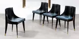 Jacques Dupuis, Suite de quatre chaises, Black lacquered wood, brass shoes and vinyl