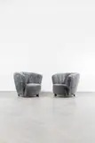 Travail Danois, Paire de fauteuils, Sheep wool and stained wood frame