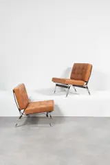 Mod. n°856 by Ico Parisi, Chrome plated steel, walnut and brown leather, offered Jun 2023