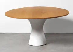 Leo Aerts, Mod. Side Table 3 - collection Angelo M, Top in solid elm and central base in white marble