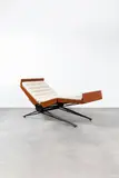 Osvaldo Borsani, Mod. L77, Black lacquered metal, straps, cognac leather, brass details and mattress