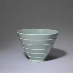 Keith Murray, for Wedgwood, circa 1935, Earthenware, duck-egg glaze, flared form with ridged design