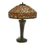 Hampshire Pottery, Lamp Base with a Mosaic Glass Shade