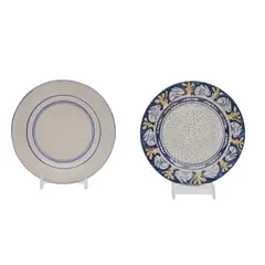 Dedham Pottery, Colored "Rabbit" and Plain Rim Plates, 1907, Rabbit with yellow glazed "vegetation