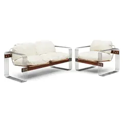 Heinz Meier, for Landes Manufacturing "Ascona" Loveseat and Lounge Chair, 1970, chromed steel